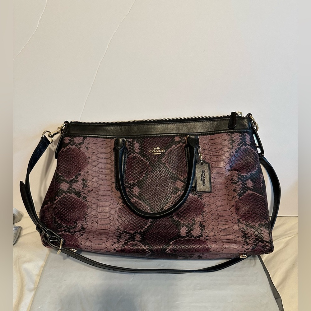 Coach Morgan Handbag Purple Black Python Snake Te… - image 1